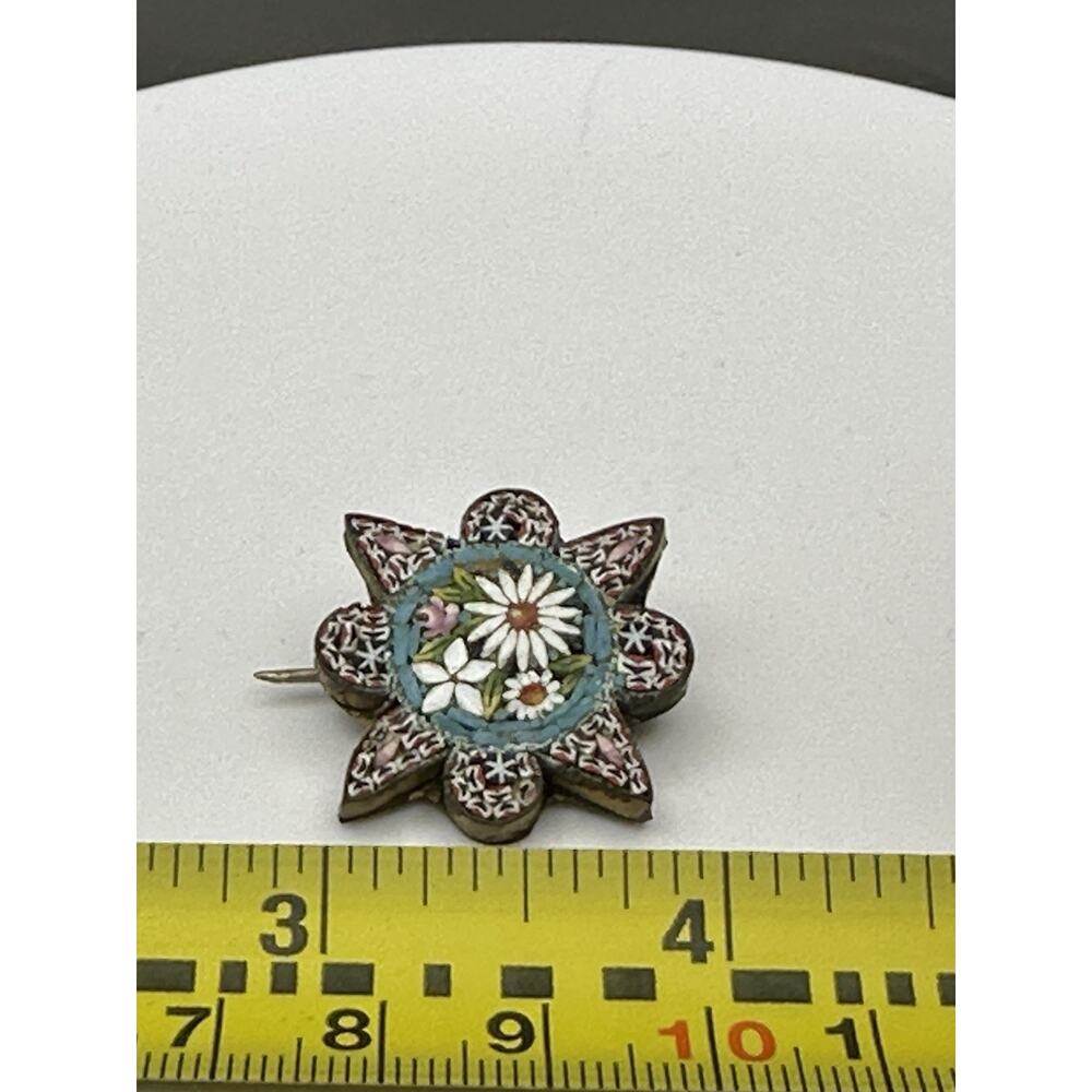 Antique Italian Micromosaic Floral Pin 1 Inch from 1890s Grand Tour - Picture 5 of 5